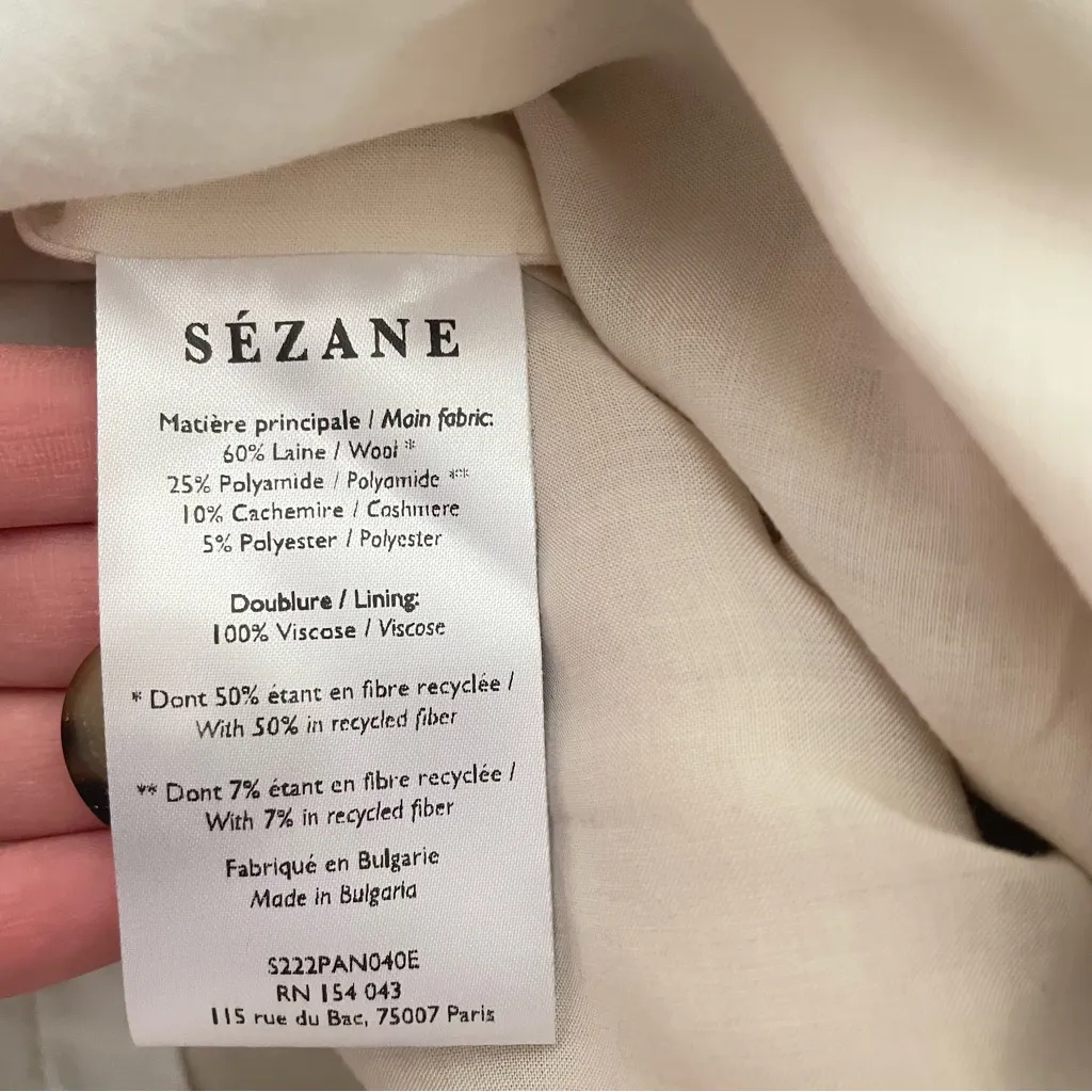 Sezane Theophille Wool Cashmere Trousers Pants Mottled Beige FR 40 US 8 - Image 6