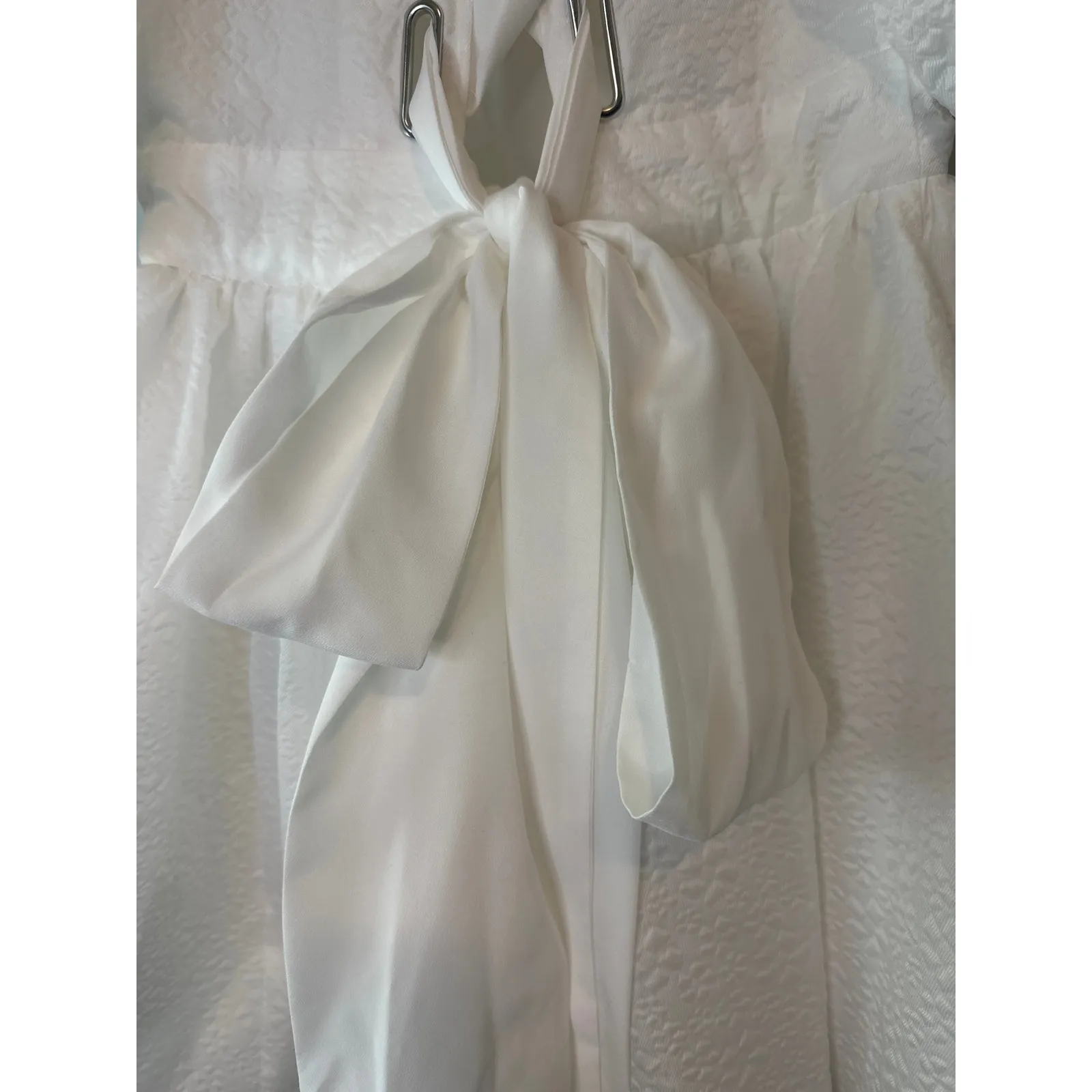 BHLDN Chloe White Jacquard Puff Sleeve Bridal Mini Dress NWT Small - Image 10