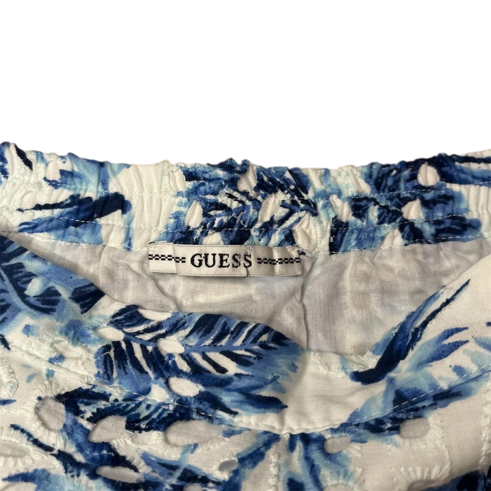 Guess Noelle Blue White Floral Eyelet Embroidered Mini Skirt with Lace Trim Sz S - Image 6