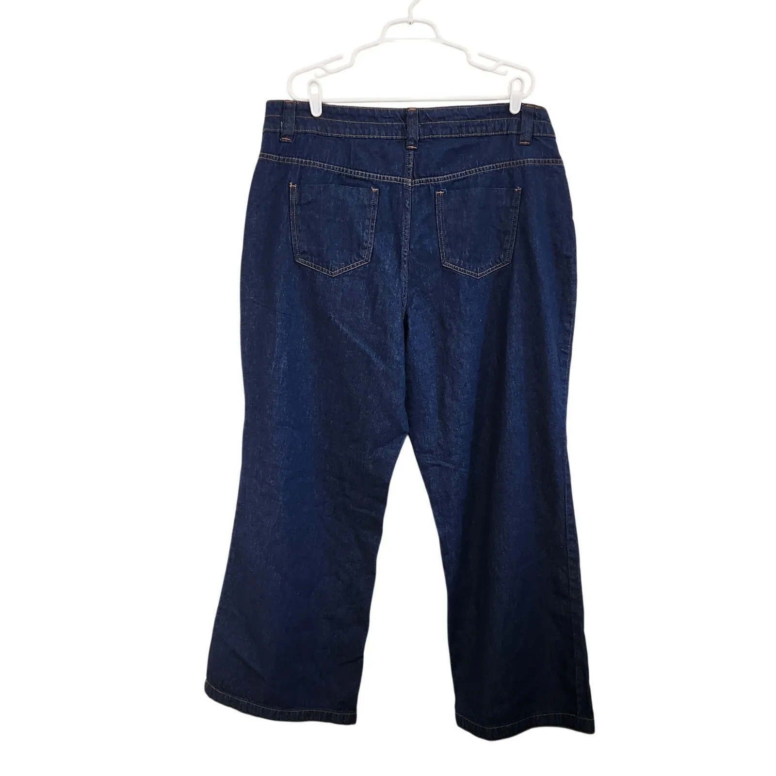 Woman Within Wide Leg Cropped Jeans Blue Denim Dark Wash Relaxed Fit Size 20W - Image 2