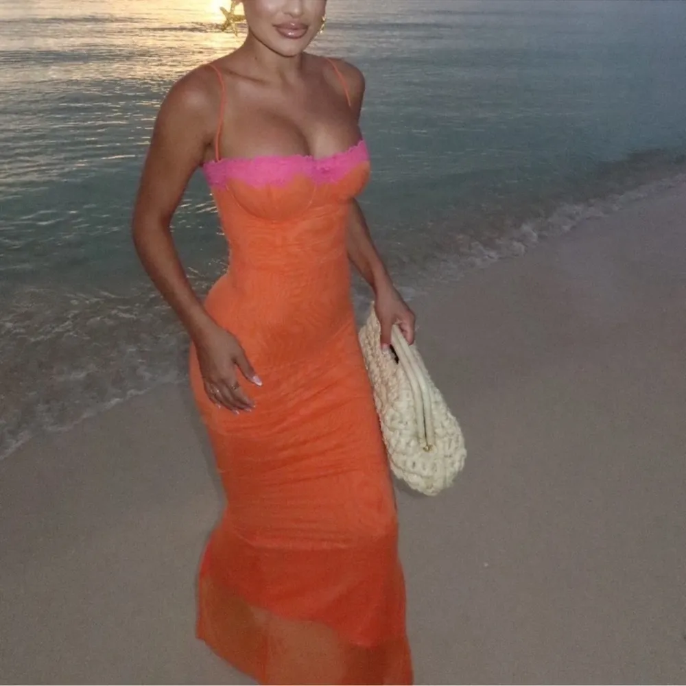 NWOT House of CB Aiza Mesh Corset Maxi Dress Flame Orange Size XL - Image 5