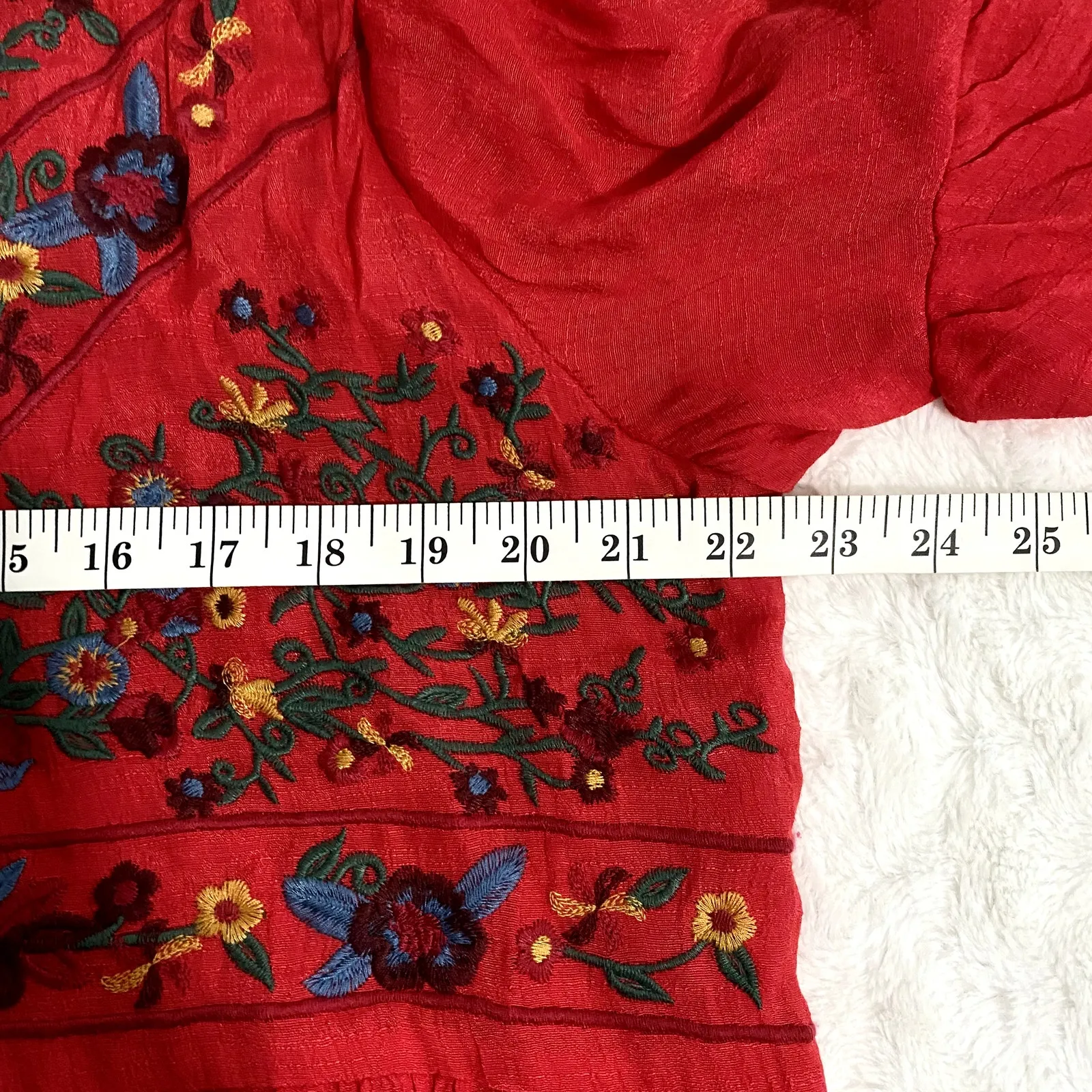 Umgee + Red Floral Embroidered Babydoll Flowy Boho Western Mini Dress 1XL - Image 7