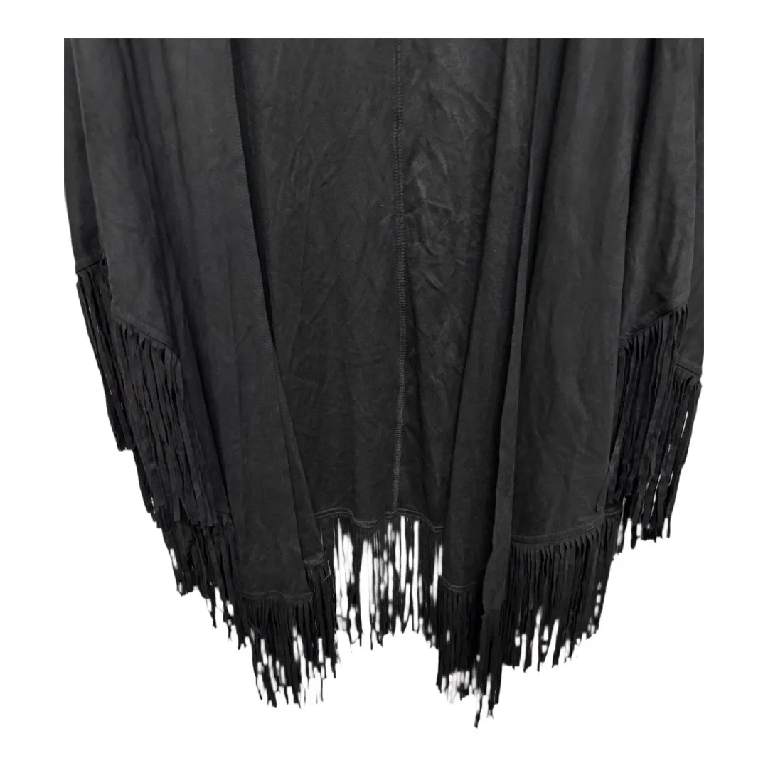 White House Black Market Faux Suede Solid Black Fringe NWT One Size Poncho - Image 2