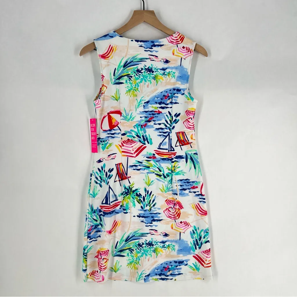 Aryeh Multicolor Nautical Sailboat Print Split Neck Sleeveless Mini Dress XS - Image 9