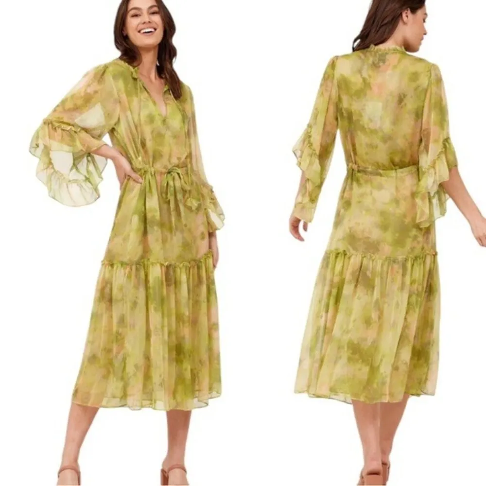 MISA Marcele Chartreuse Abstract Ruffle Midi Dress Size XS NWT - Image 11