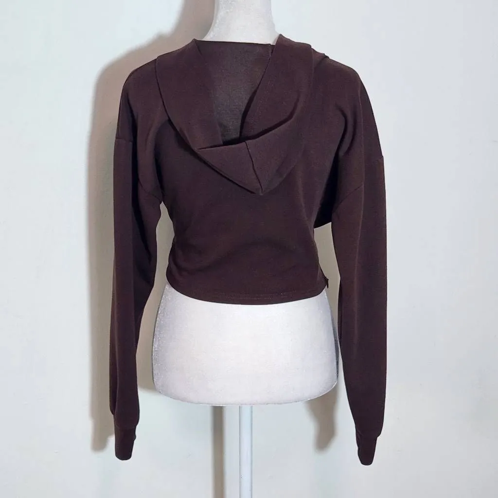 Cider Brown Cropped Fitted Hoodie Size Medium Brown Wrap Style Hoodie - Image 4