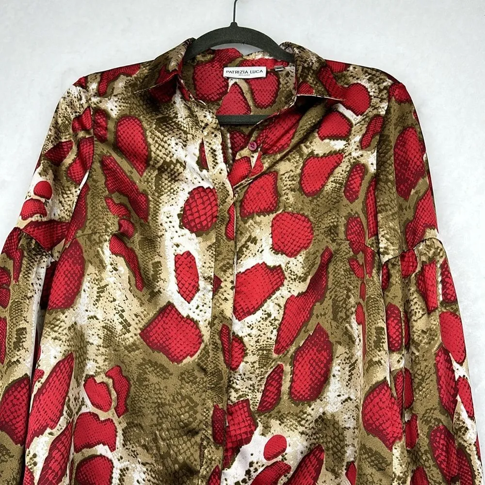 PATRIZIA LUCA Snake Print Long Sleeve Blouse In Red Sz XS - Image 5