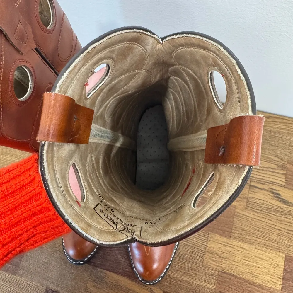 Bronco Womens Western Boots 8.5 Leather Made‎ in USA Mid Calf Cowboy Brown - Image 10