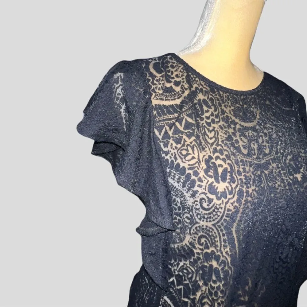 Nwot! Apt9 sheer black lace top with ruffled design - Image 3