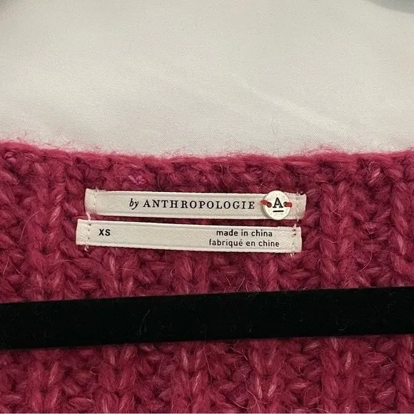 Anthropologie Ramona Sweater Burgundy Raspberry Cable Knit Alpaca Blend‎ Size XS - Image 4