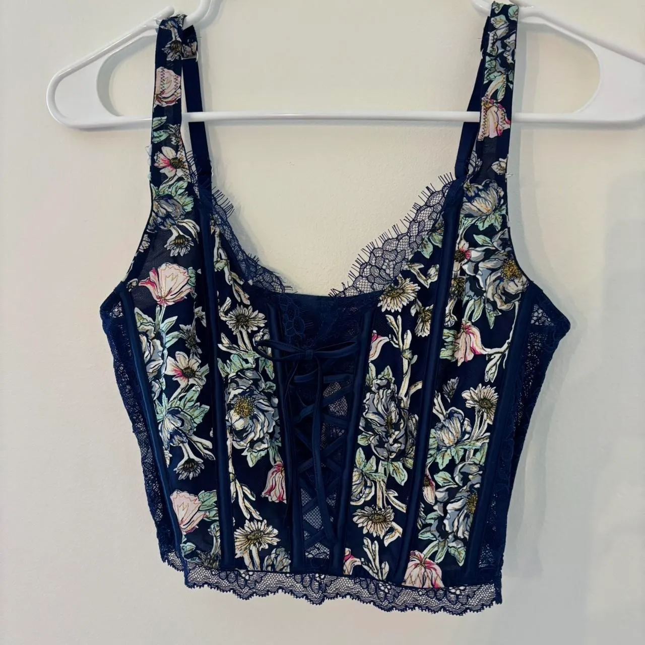 victoria’s secret navy floral corset top - Image 4