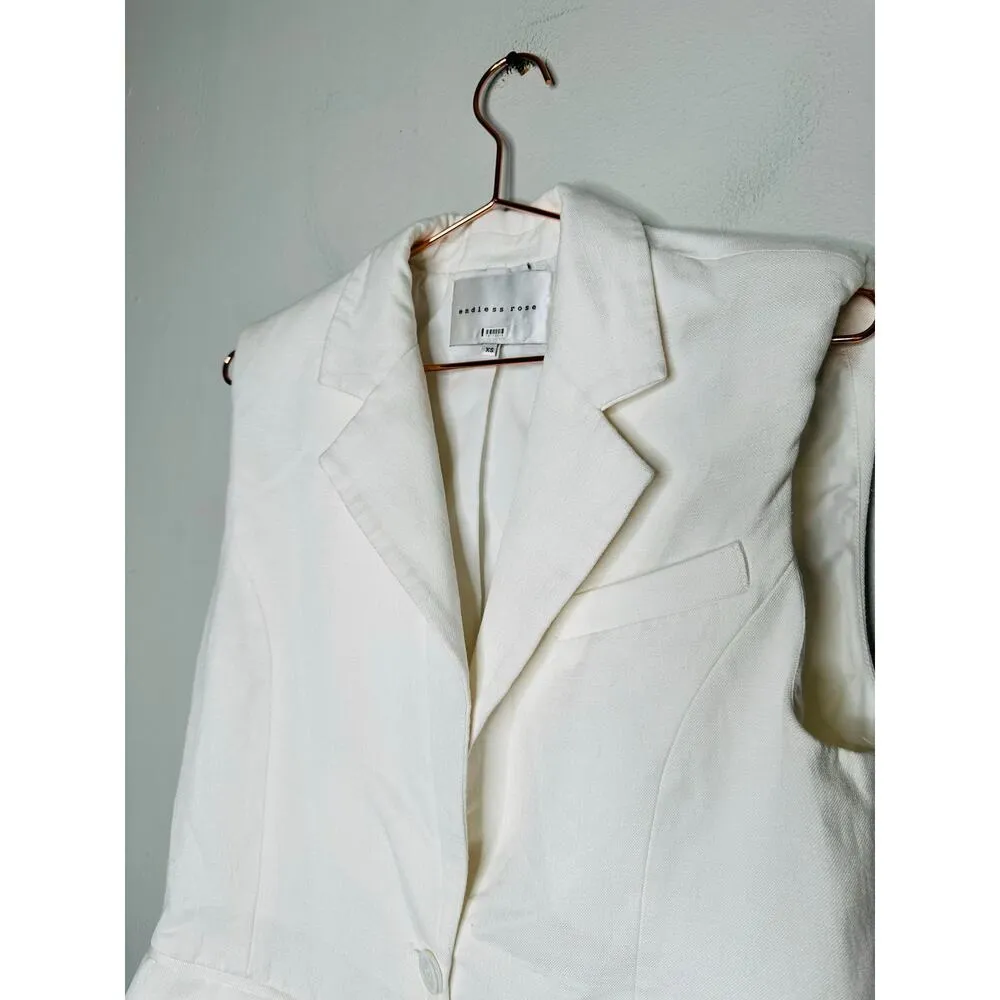 ENDLESS ROSE White Linen Blend Front Button Oversized Vest Blazer Size XS - Image 9