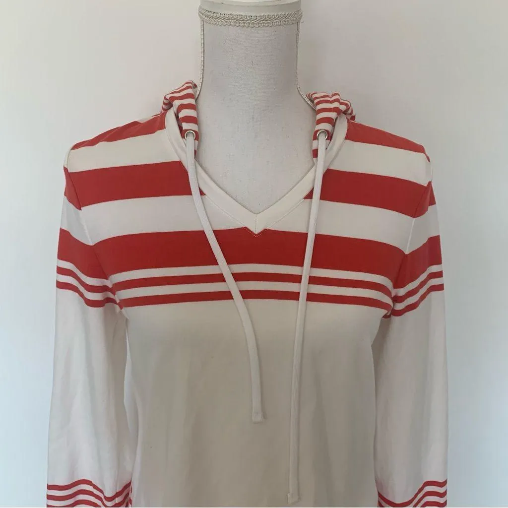 EUC Talbots Petite Red White Nautical Hoodie Kangaroo Pocket Sweatshirt Size SP - Image 3