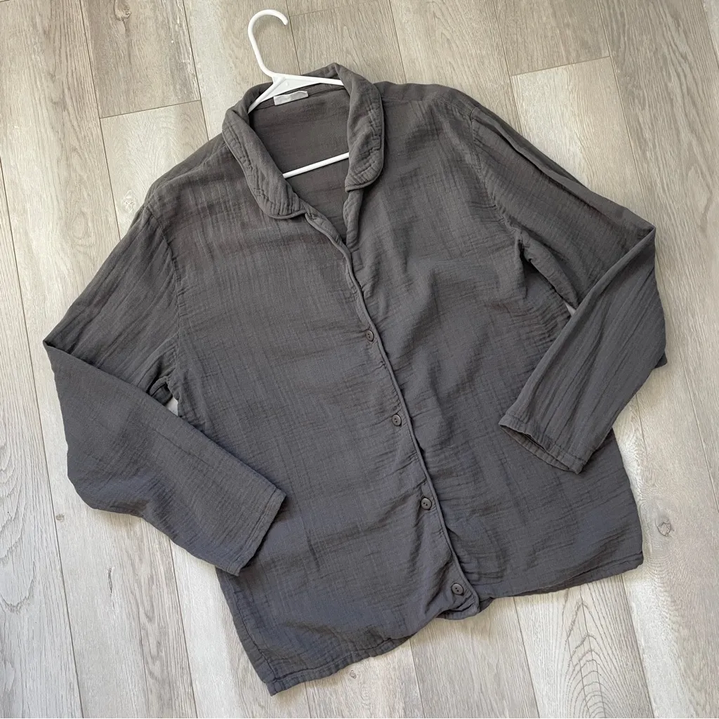 Parachute Pajama Shirt cotton gauze button up unisex Gray (medium) loungewear - Image 1