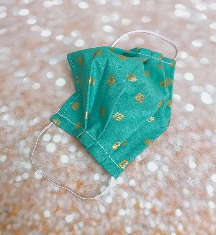 Turquoise Gold Metallic Strawberries Premium Cotton Face Mask Multiple - Image 2