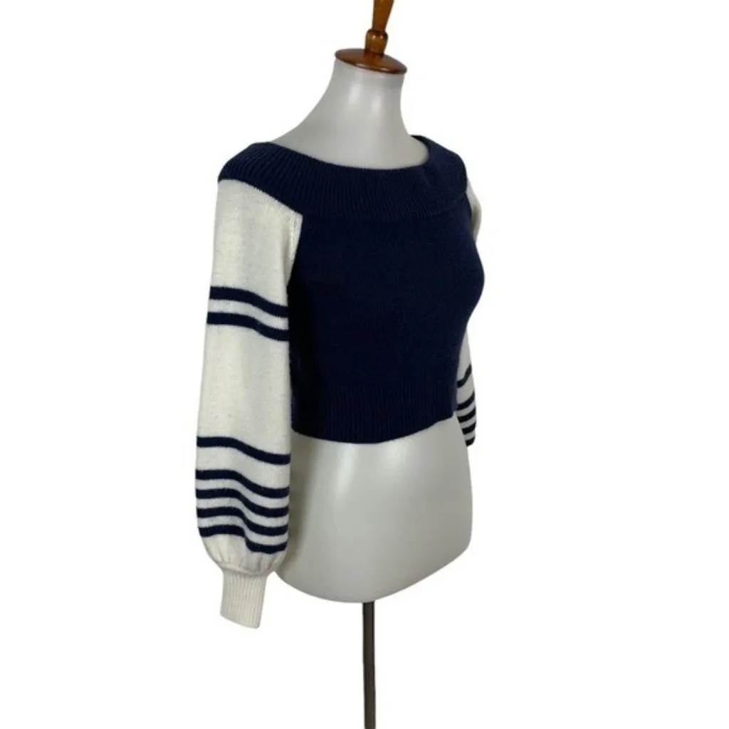 Forever‎ 21 Small Off Shoulder Striped Balloon Sleeve Cropped Knit Sweater Top - Image 3