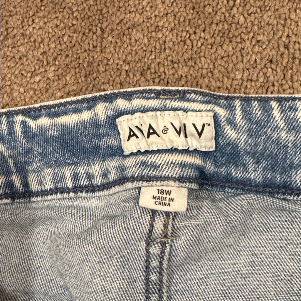 Ava & Viv Acid Wash Denim Cut-Off Midi Shorts SIZE 18W - Image 2