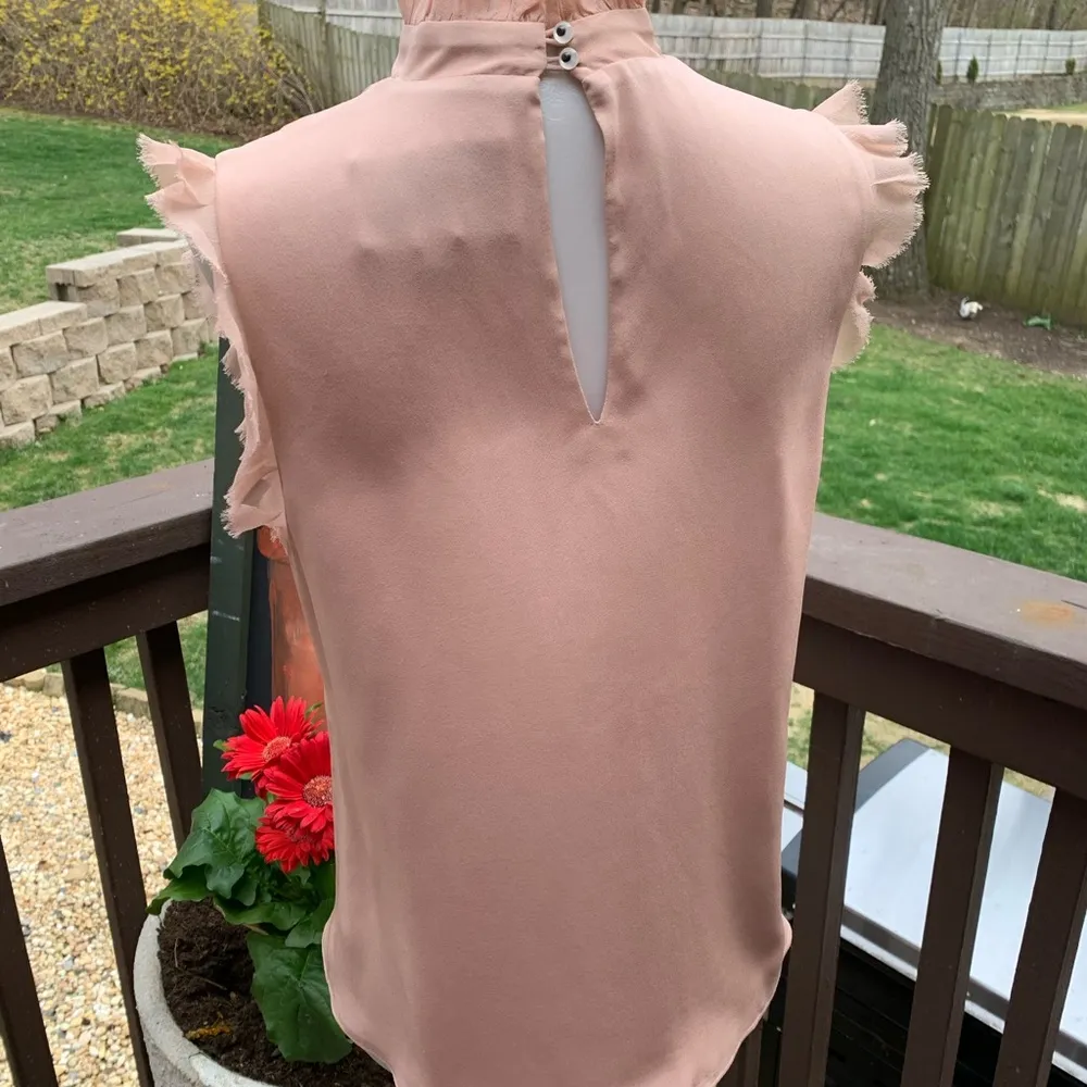 ALEXIS Womens Mauve Silk Ruffle Sleeve Neck Blouse Top XS X-Small - Image 4