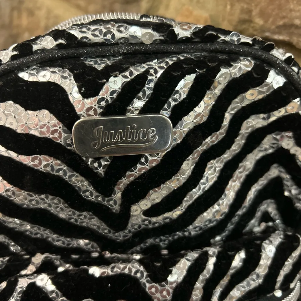 Justice Black and Silver Sequin Zebra Backpack Like New! - Image 11