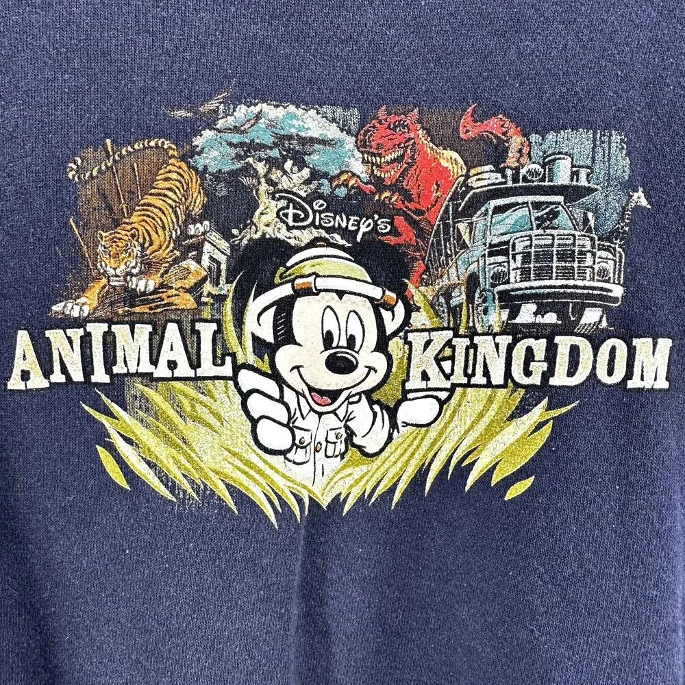 Vintage Walt Disney World Animal Kingdom Sweatshirt Mickey Crew Neck Blue XS - Image 3