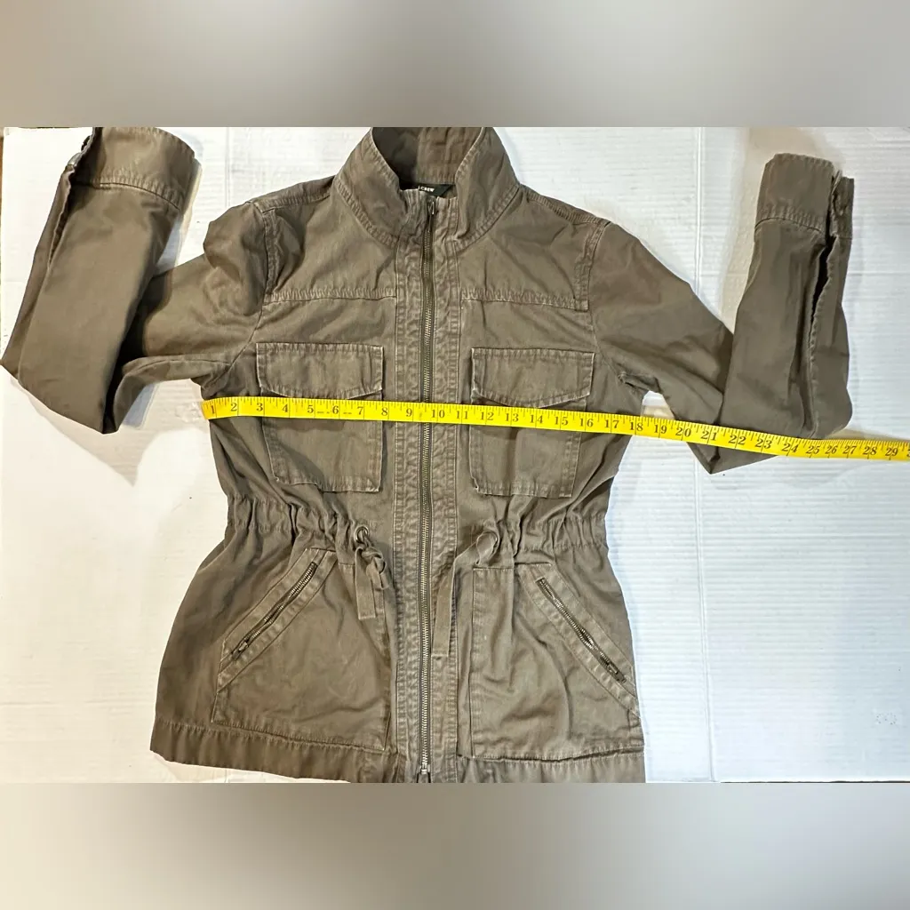 J Crew Military Green Cotton Drawstring Unlined Jacket Zip Up High‎ Neck Size XS - Image 4