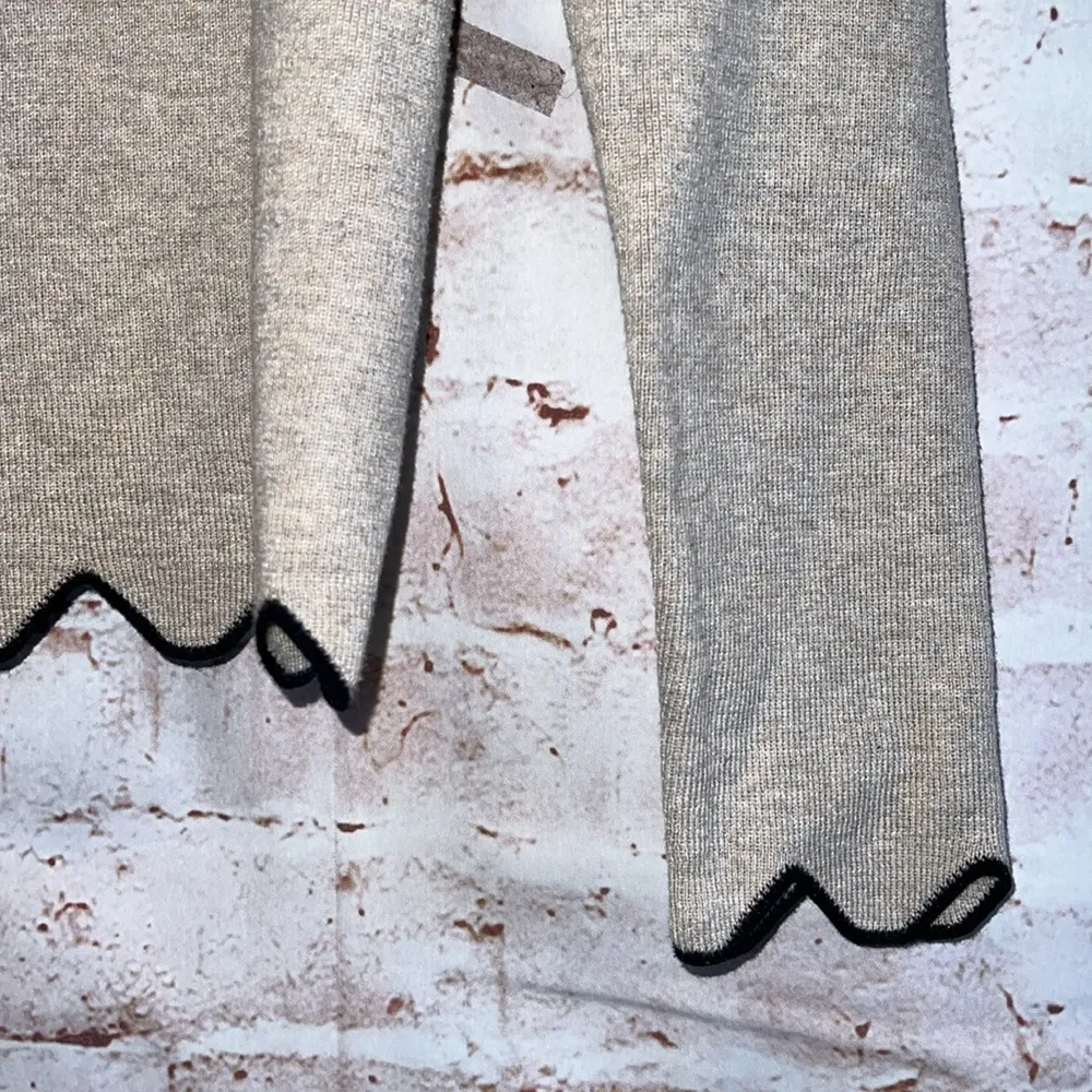 MNG Basics Shirt Womens XS Gray Black Lined Scalloped Hem Long Sleeve Crewneck - Image 3