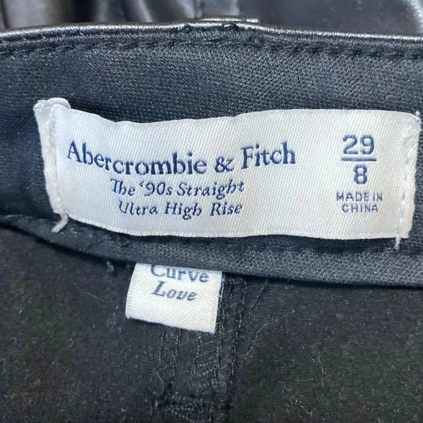Abercrombie & Fitch The 90s Straight Ultra High Rise Black Faux Leather Pants 8 - Image 4