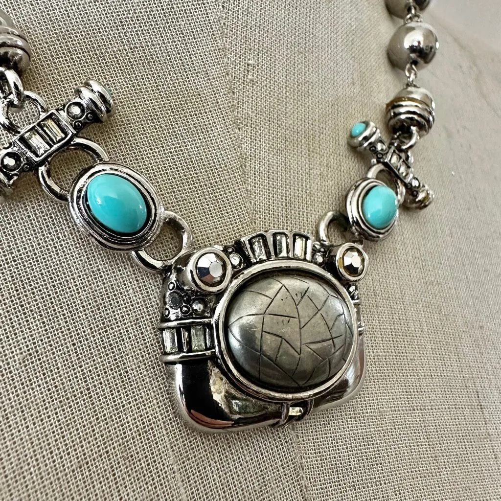Kirk’s Folly Silver & Turquoise blue beaded Statement Necklace - Image 3