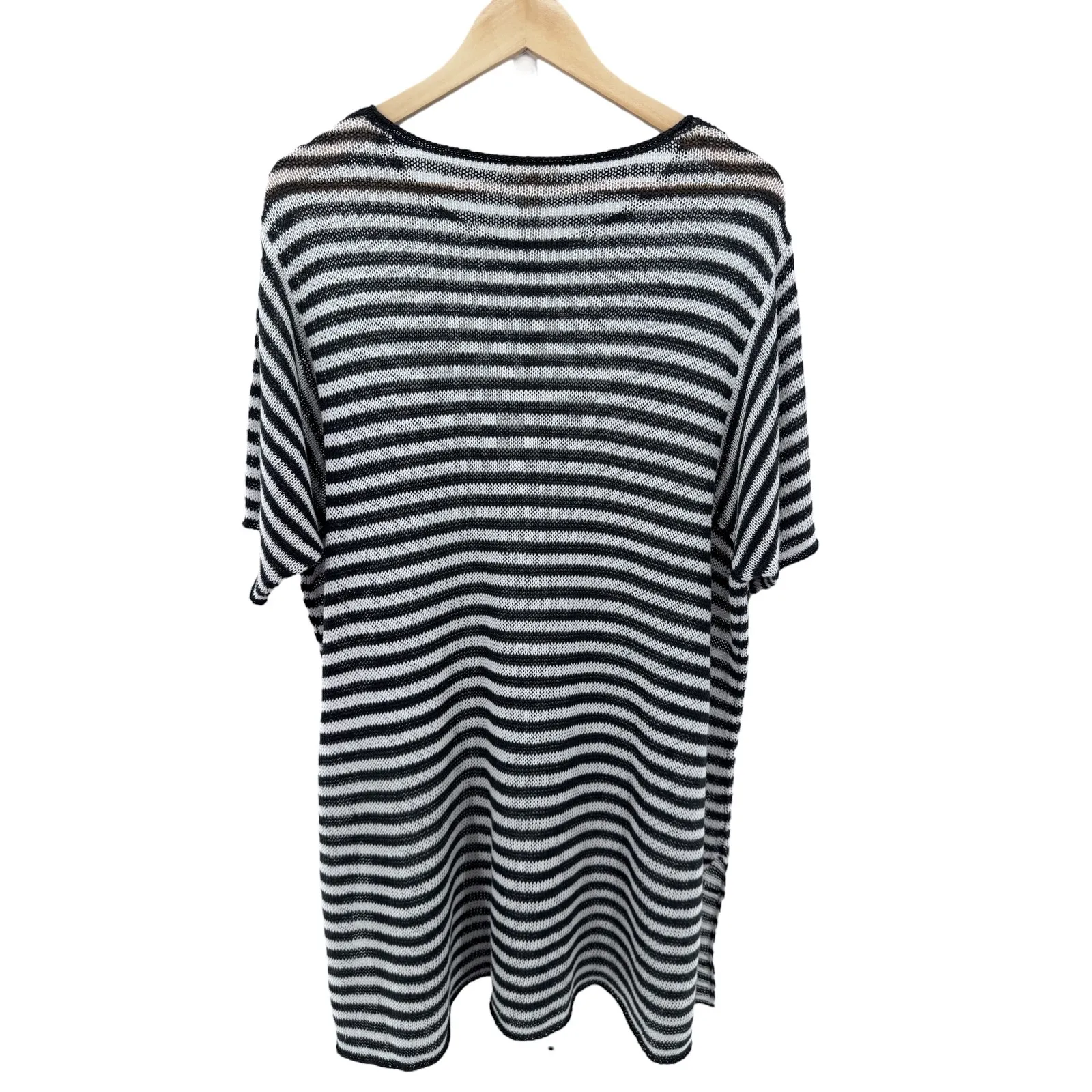 Eileen Fisher Woman 1X Organic‎ Linen Black White Striped Sheer Knit Tunic Top - Image 5