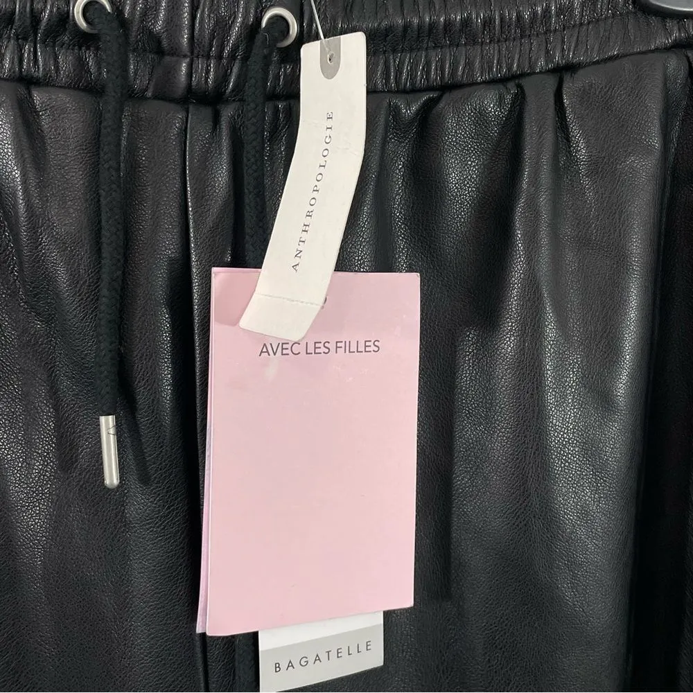 NWT Avec Les Filles Anthropologie Black Vegan Faux‎ Leather Jogger Pants Size XS - Image 9