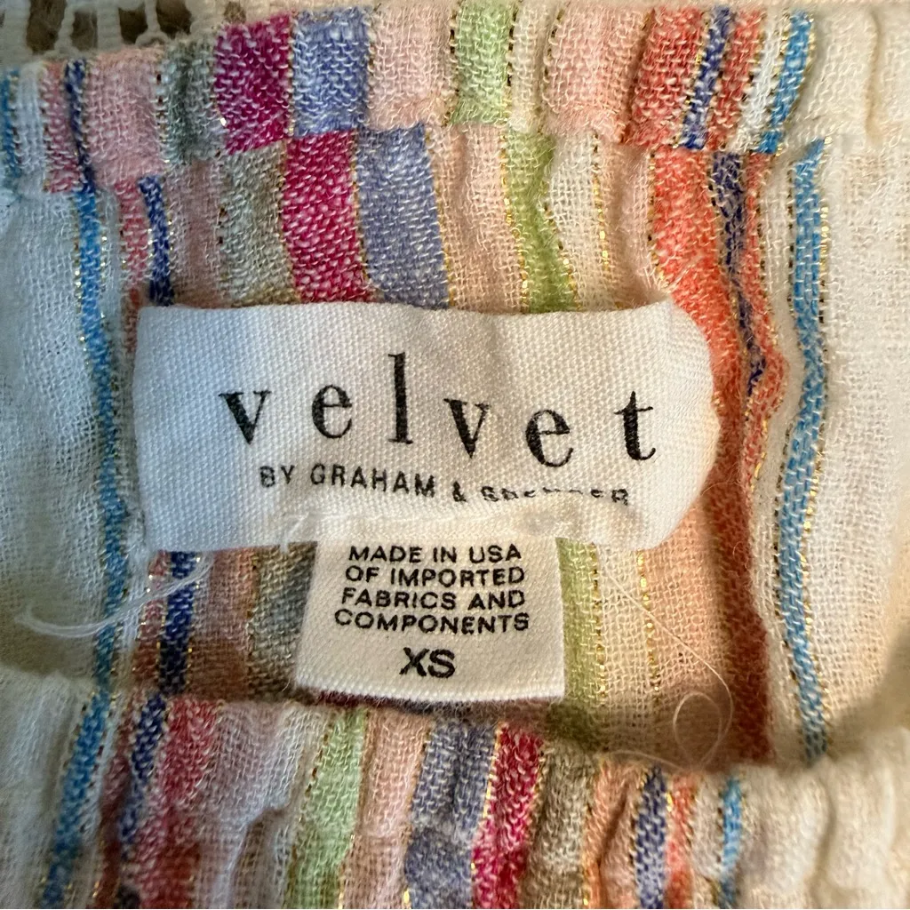 Velvet by Graham & Spencer Metallic Linen Pastel Striped Boho Mini Dress XS Pink - Image 8