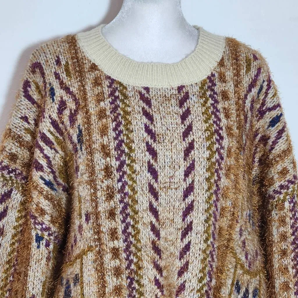 New In Brown and Purple Oversized Sweater with Metallic Accent Size Large - Image 3