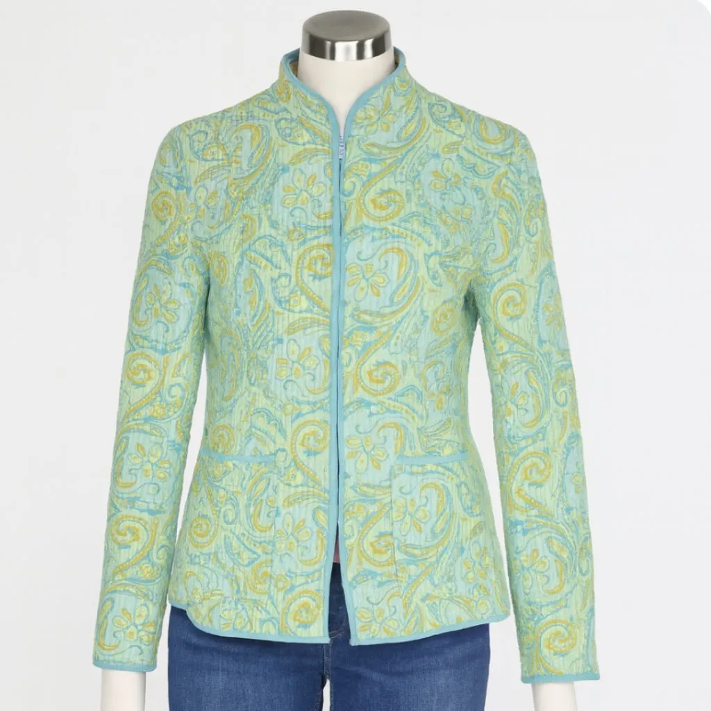 J. McLaughlin Jacket Women Small Green Orange Floral Quilted Boho Granny Grandma - Image 2