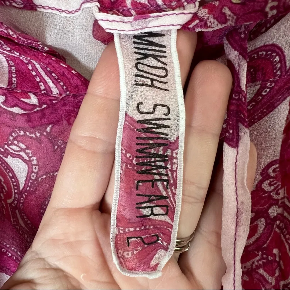 MIKOH Swimwear Pants Cover-up Silk Chiffon Pink Floral Paisley Drawstring Sz Med - Image 8