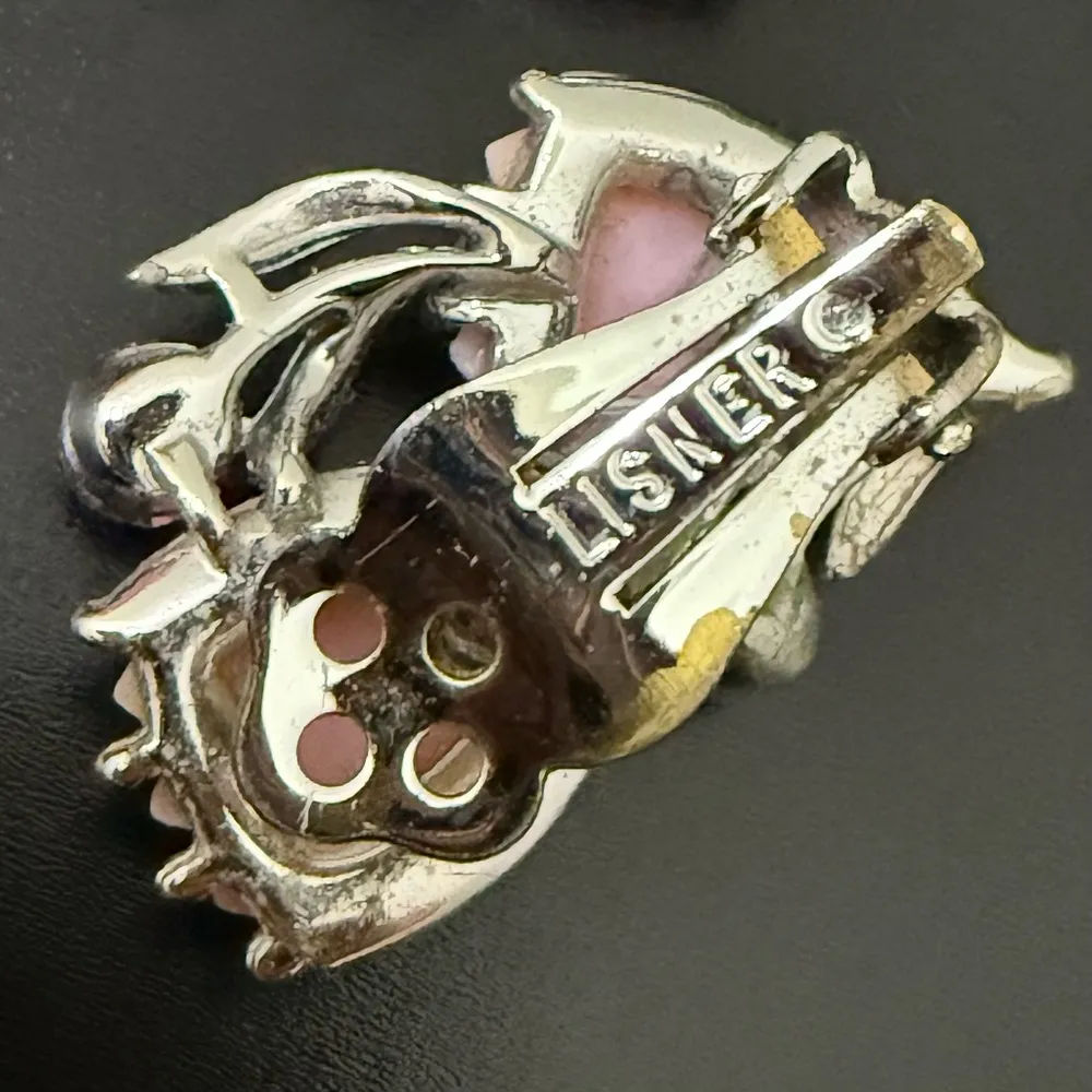 Vintage LISNER Thermoset Lucite Pink Tulip Flower Rhinestones Clip On Earrings - Image 12