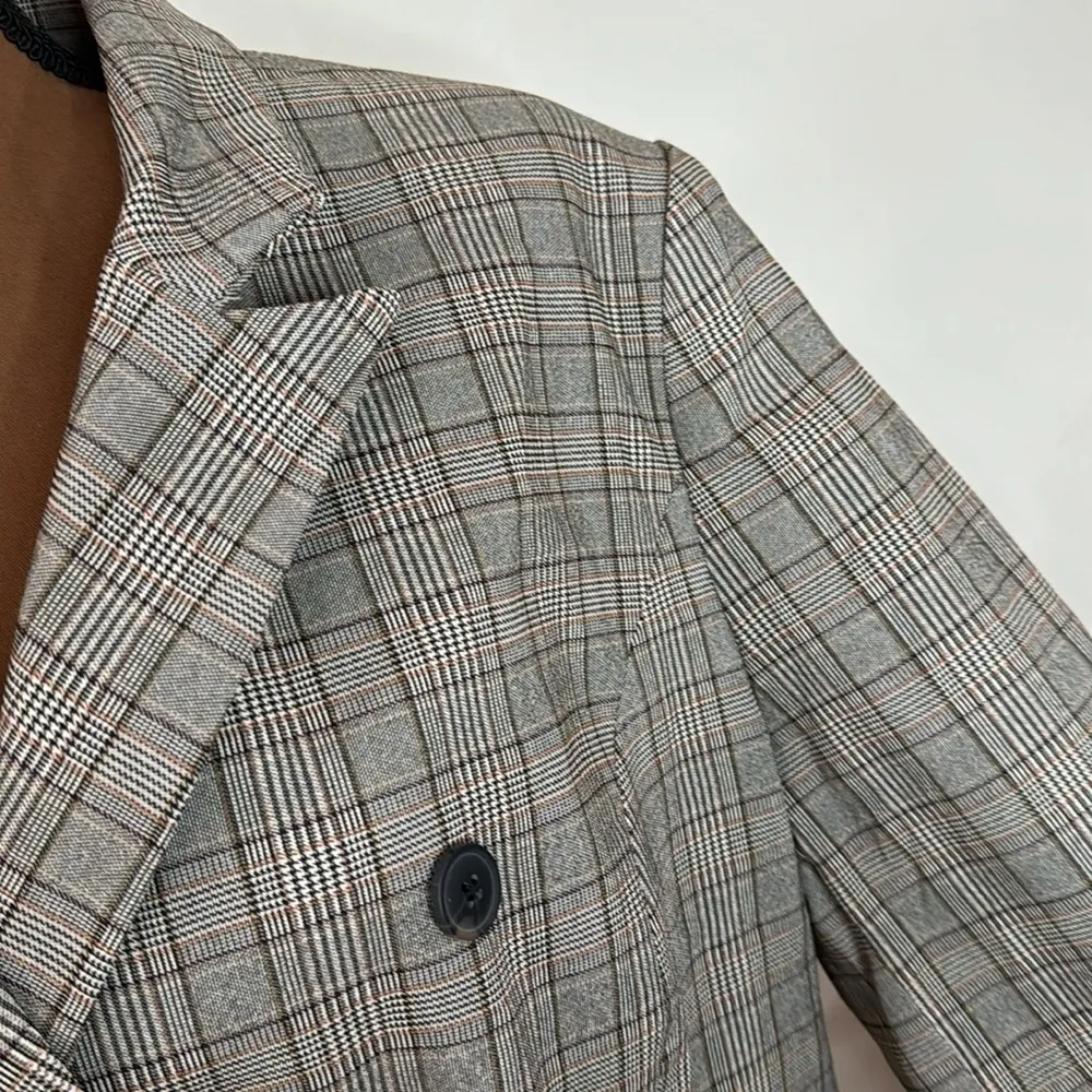 89th + Madison grey and tan double breasted Glen plaid blazer size XL Gray - Image 7