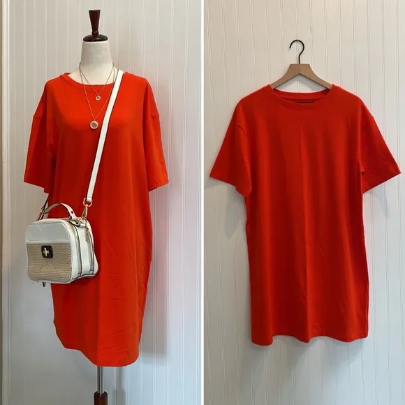 A NEW DAY Relaxed Short Sleeve Crew Neck Mini T-Shirt Dress in Orange Size M NWT - Image 2