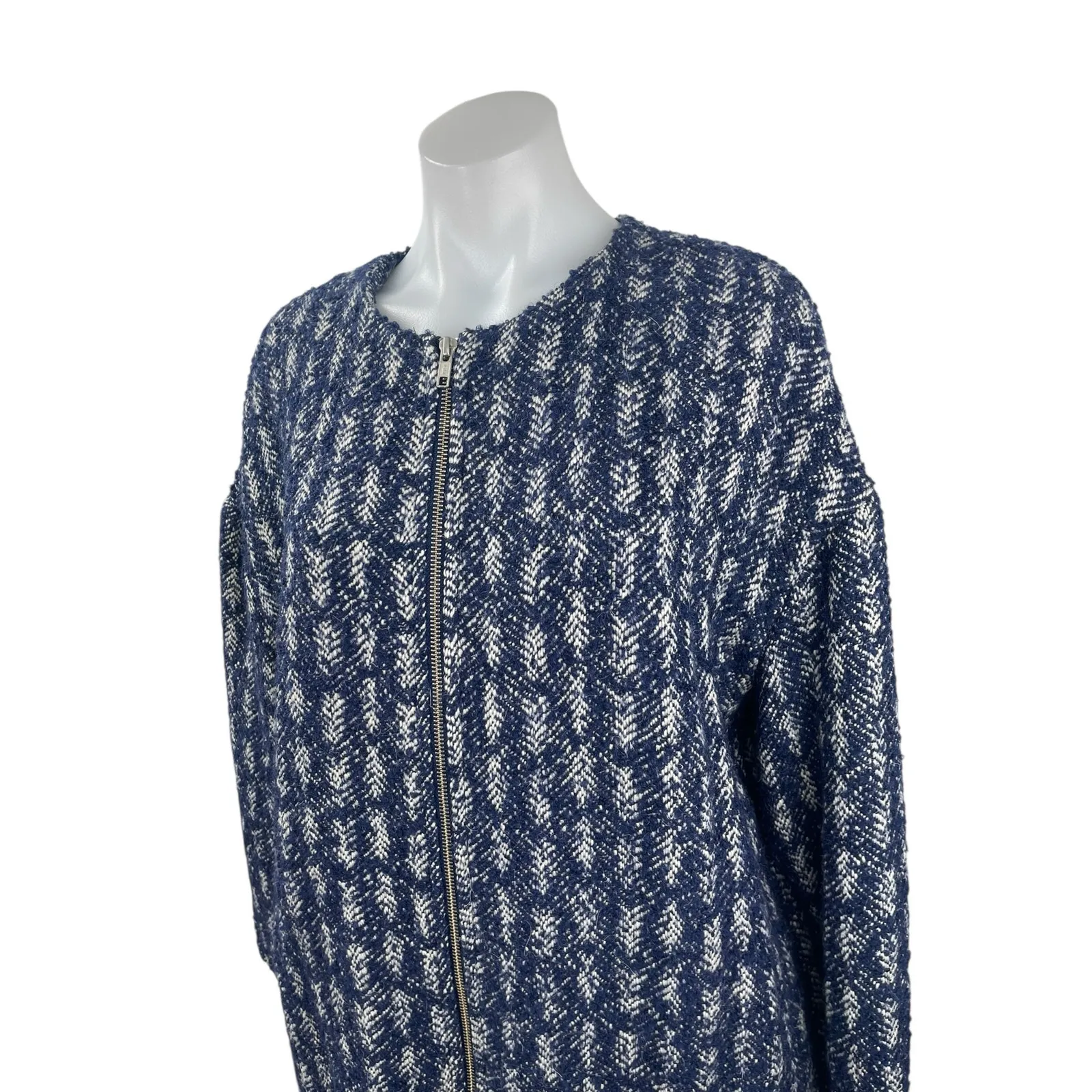 Tularosa Shiloh Blue Wool Line Tweed Blazer Outerwear Cardigan Coat Jacket Sz S - Image 3