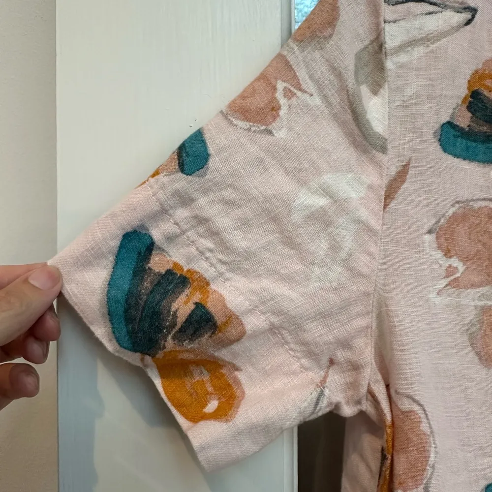 RACHEL ZOE Blush Light Pink 100% Linen Floral Button Up Shirt Dress Size XS - Image 8