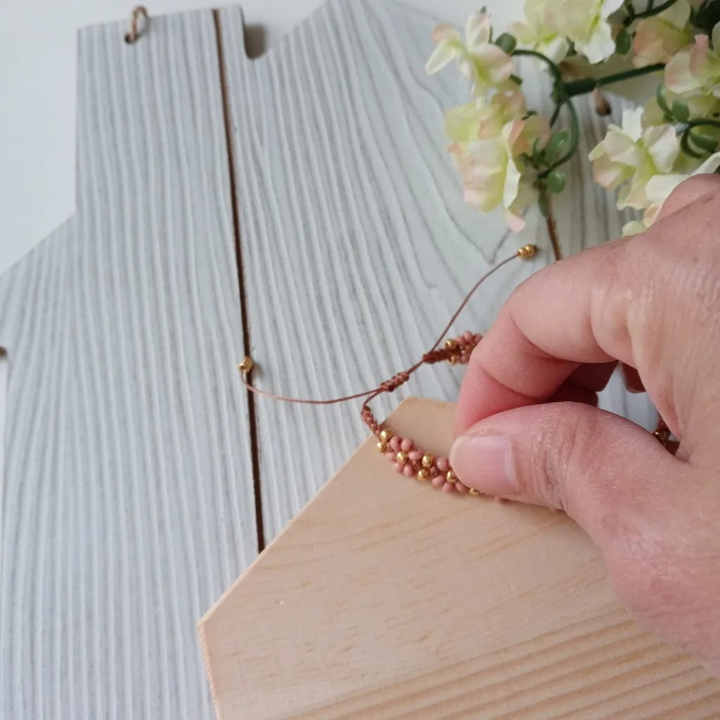 Bracelet Flower Hand Made Adjustable Brown - Image 3