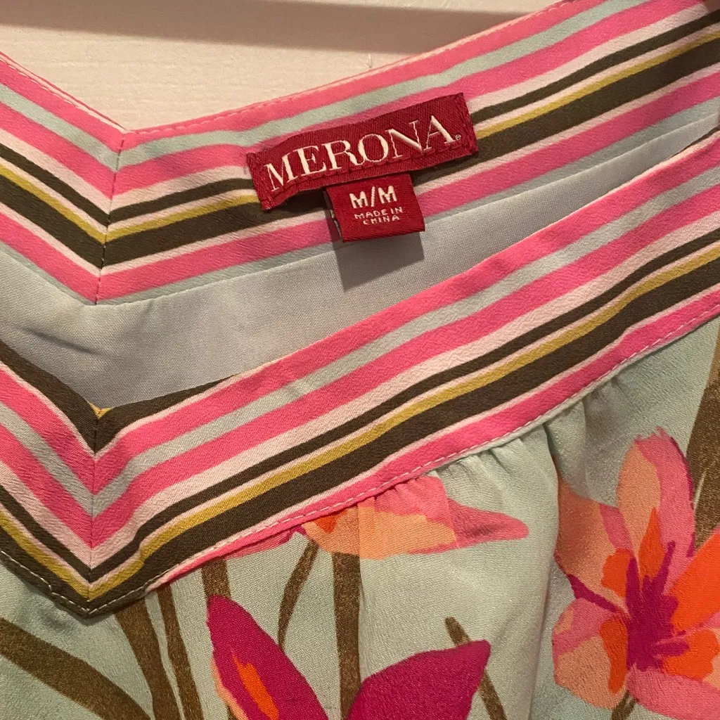 Merona Floral Midi Dress - Pink and Green - Image 2