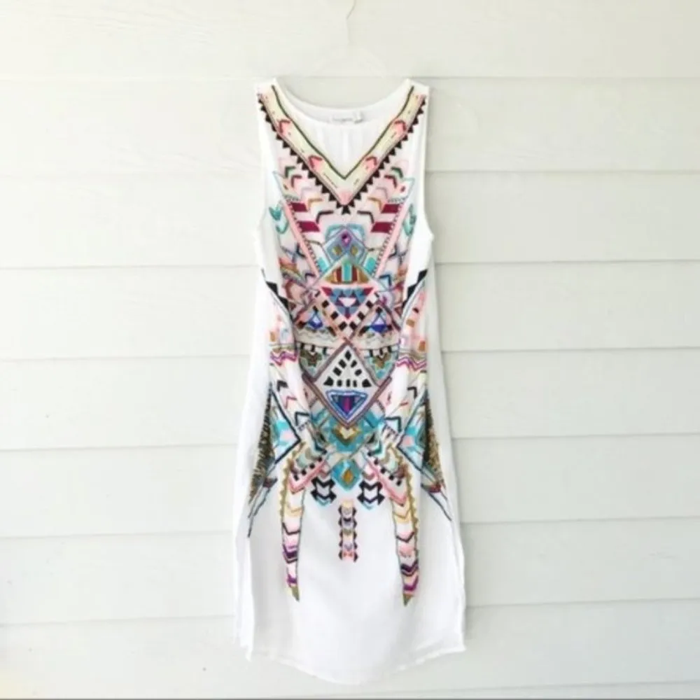 ASOS Petite White Midi Dress Geo Tribal Beaded - Image 50