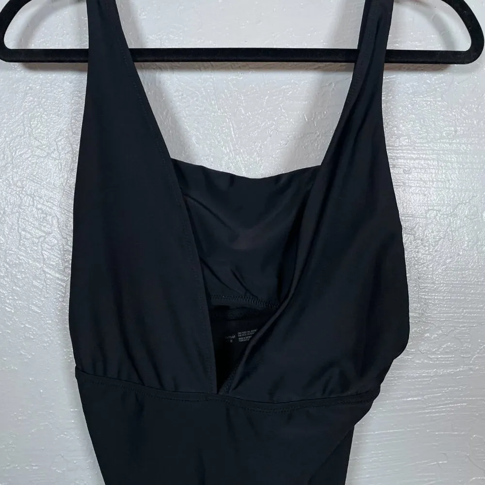 Aerie Women M Black Layered One Piece Swimsuit Bandeau Deep V-Neck Full Coverage - Image 3