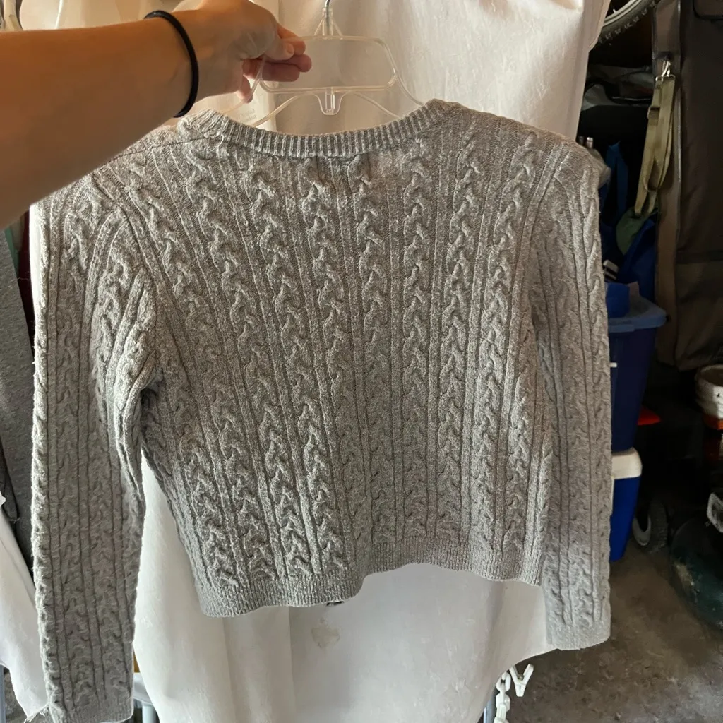 Pink Rose Light Gray Cable Knit Sweater - Image 3