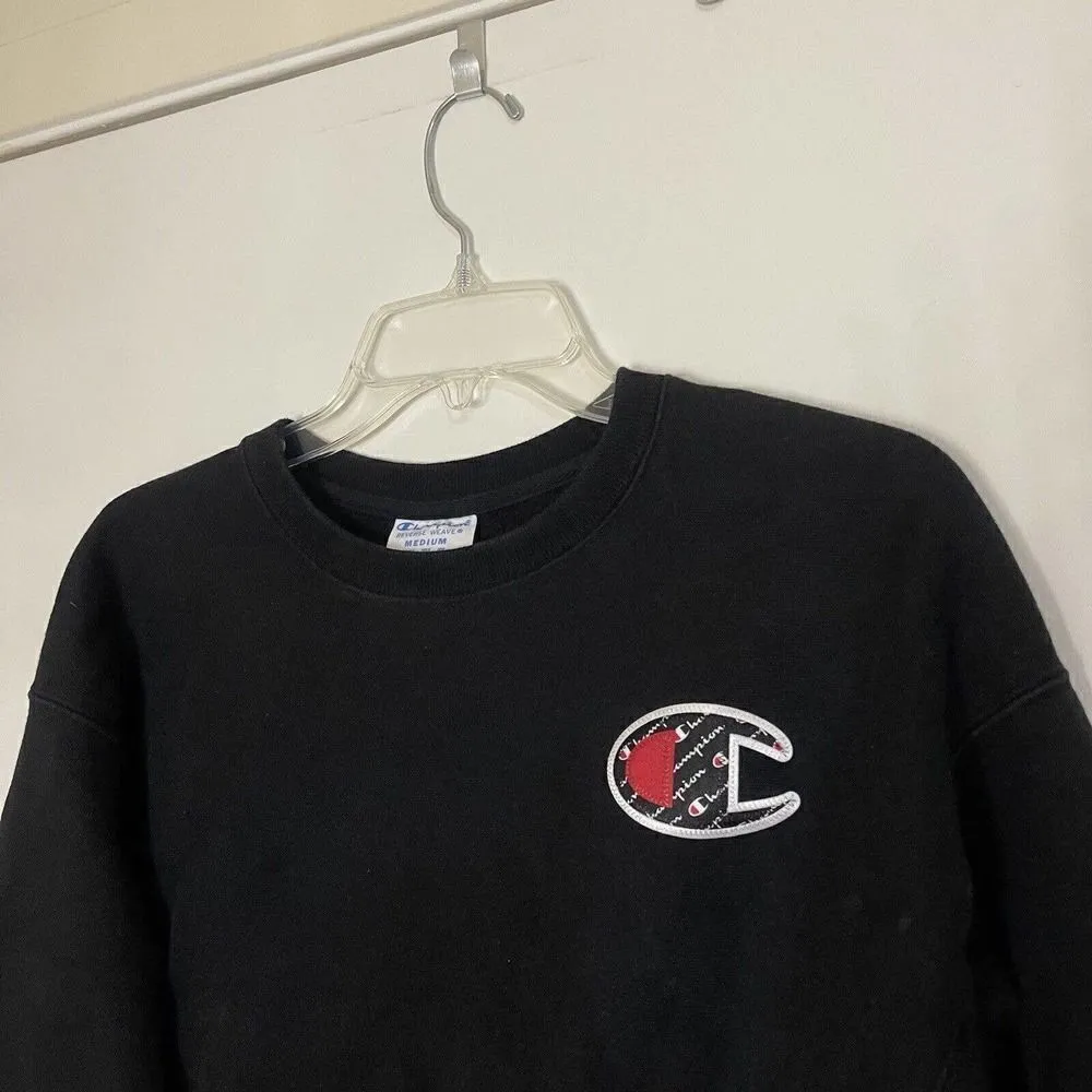 Champion black logo cropped knit sweatshirt pullovers size medium - Image 2