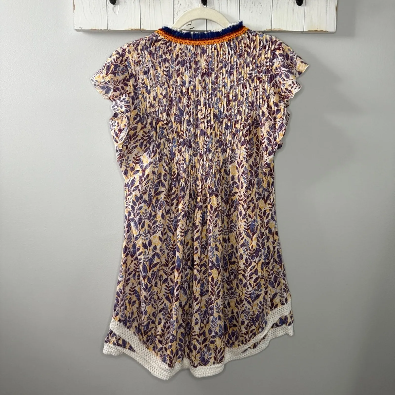 Poupette St Barth Sasha Mini Dress XS Blue Floral Crochet Boho Resort EUC - Image 2