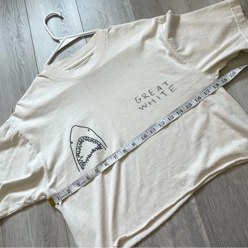 Great White Tshirt cotton crew short sleeve crop top womens Cream (small) casual Black - Image 3