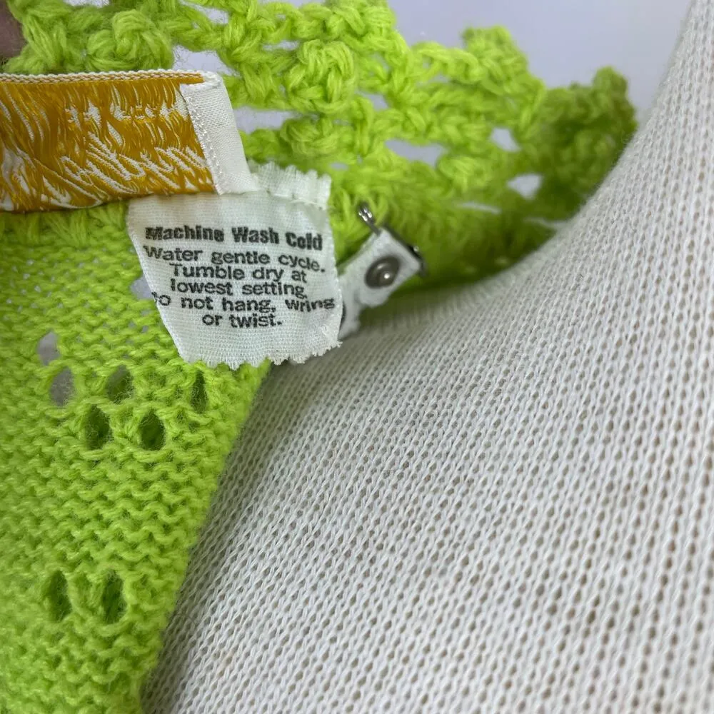 Vintage Dolphin California Lime Green Crochet Knit High Neck Belted Maxi Dress - Image 12