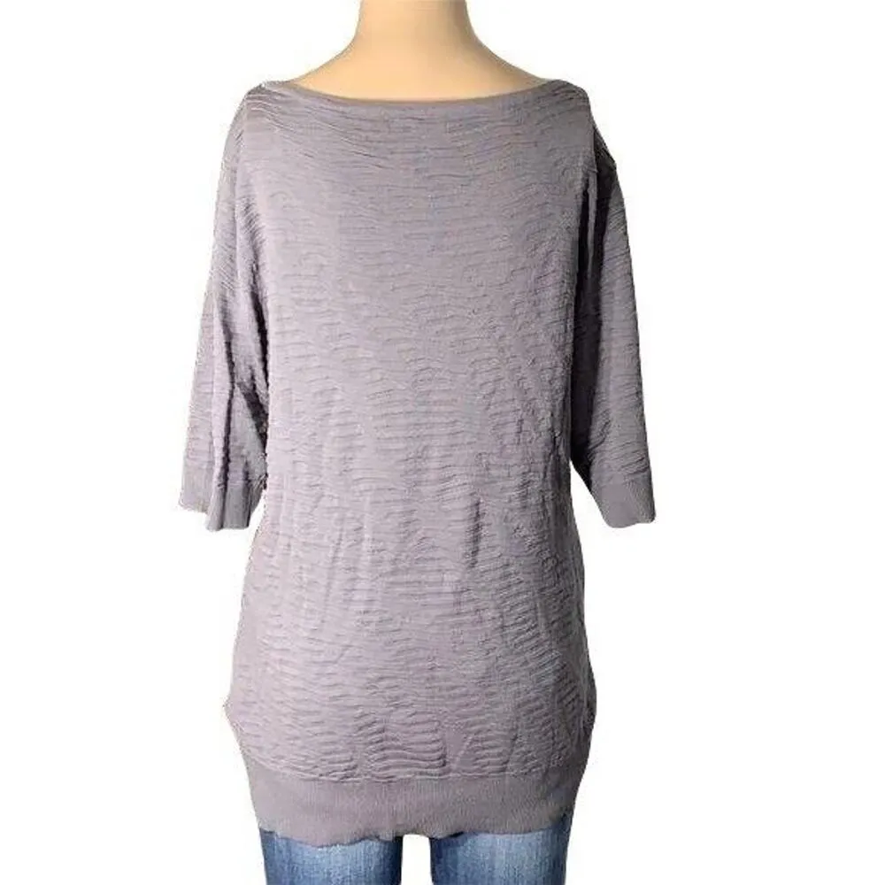 Jeans Womens Pullover Sweater Textured Knit Short Sleeve Gray Large - Image 5