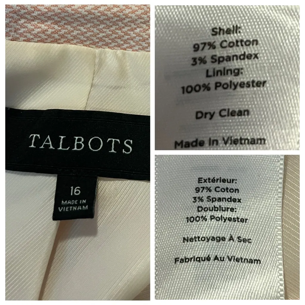 Talbots Blazer Notch Lapel Single Button Knit Peach White Women’s Plus Size 16 - Image 10